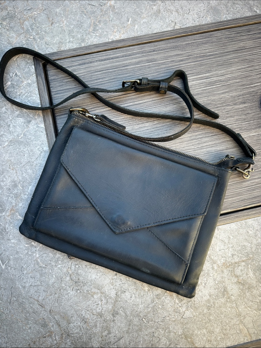Able Black Leather Crossbody with Envelope Front Pocket